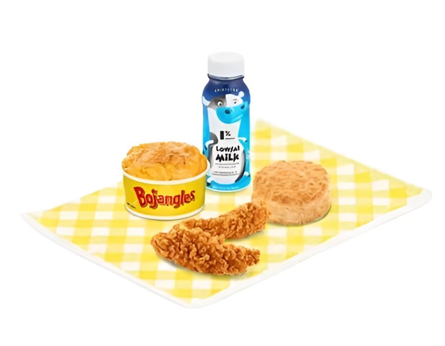 Bojangles kids meal with 2 piece chicken tenders and fries in a box