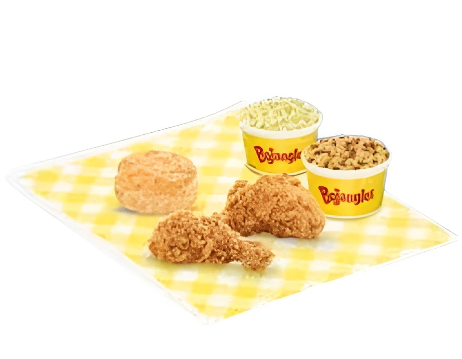 2pc Leg and Thigh chicken with biscuit on white plate