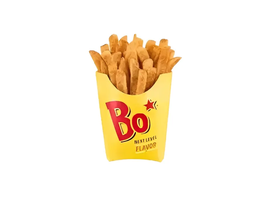 Crispy Bojangles seasoned fries in a red paper tray
