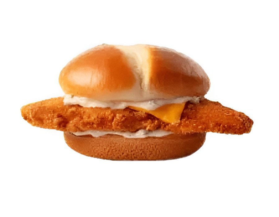 Bojangles crispy fish sandwich with lettuce and tartar sauce