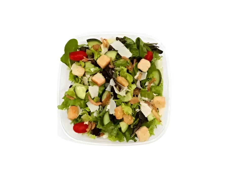 Bo's Salad in a black bowl with fresh greens and toppings