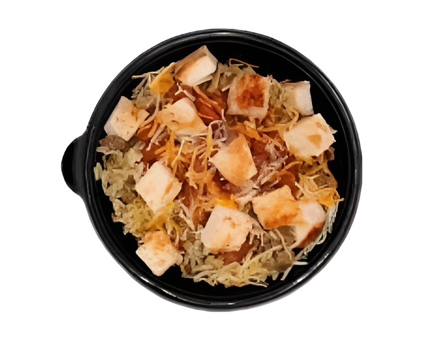 Close-up of Bojangles Chicken Rice Bowl with chicken pieces over dirty rice