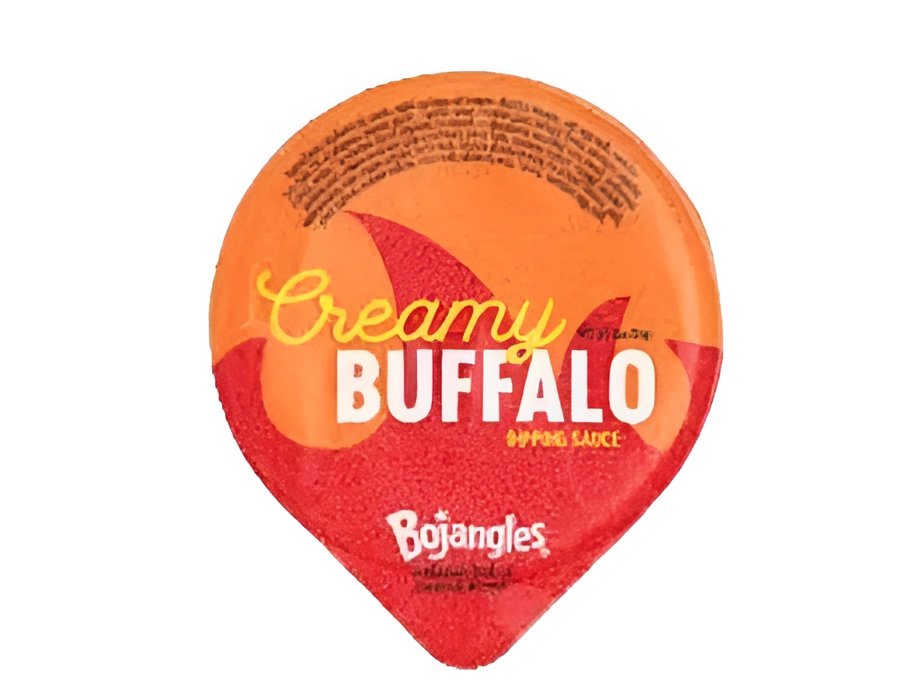Bojangles Creamy Buffalo dipping sauce cup with blue and white packaging
