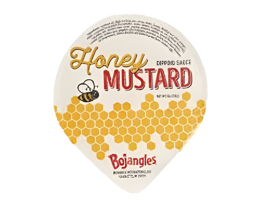 Bojangles Honey Mustard dipping sauce bottle on white background