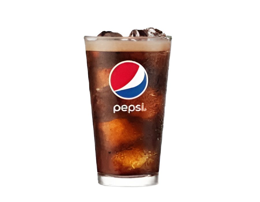 Cold Pepsi cola can with condensation drops, red white and blue design