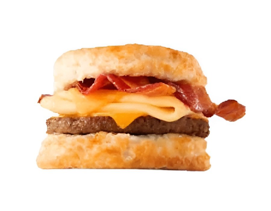 Bojangles Triple Double Biscuit with fried chicken patty, melted cheese, and bacon