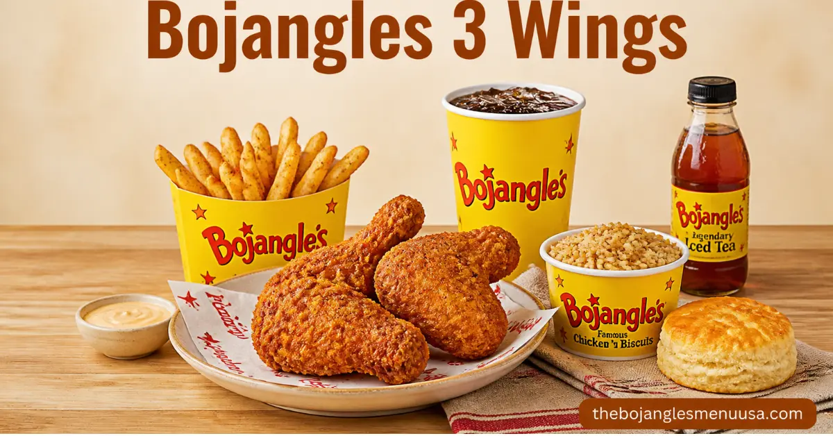 Bojangles 3 Wings Dinner - bone-in wings with Fixin's side and biscuit