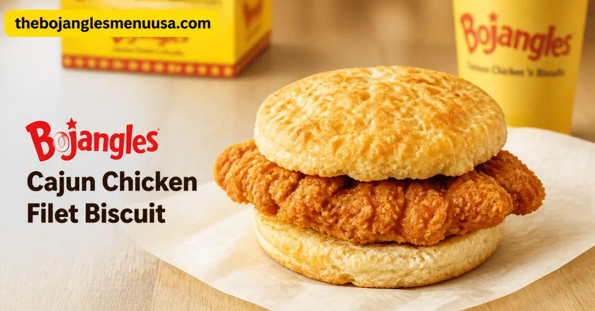 Bojangles Cajun Chicken Filet Biscuit - seasoned breaded chicken filet on a buttermilk biscuit