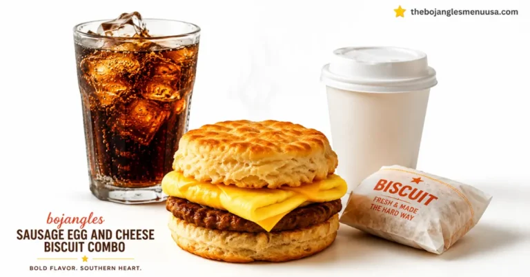 bojangles sausage egg and cheese biscuit combo with soda and coffee