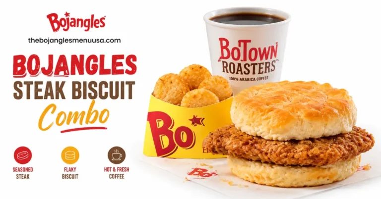 Bojangles steak biscuit combo with Bo-Rounds and hot coffee