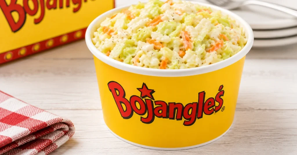 Bojangles mashed potatoes and gravy served in a yellow cup beside the product name