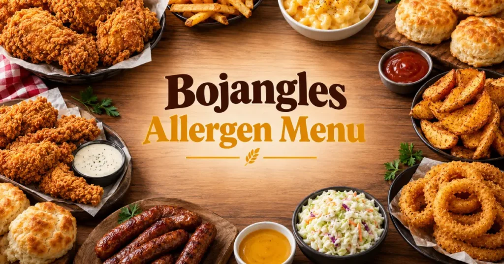 Bojangles Allergen Menu food guide with fried chicken and sides