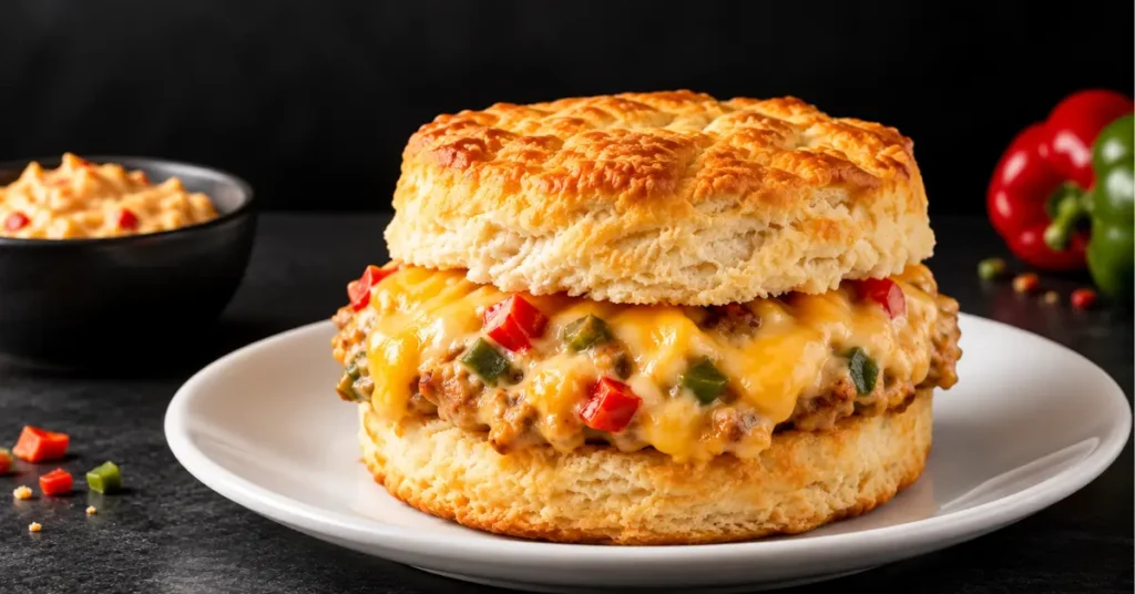 bojangles Pimento cheese biscuit with red and green peppers